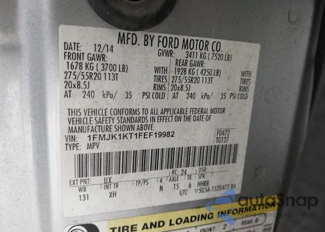 2015 Ford Expedition El Limited z USA, uszkodzony, nr VIN 1FMJK1KT1FEF19982